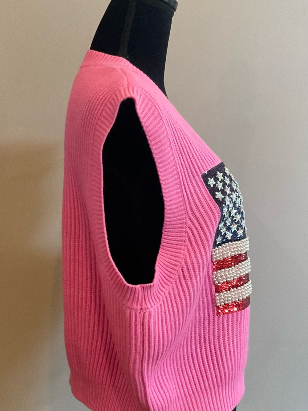 QUEEN OF SPARKLES Pink American Flag Sweater Vest - Picture 3 of 6